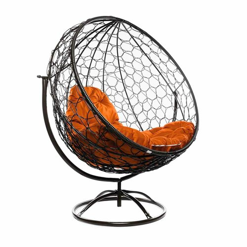 Вращающееся кресло из ротанга Круг коричневое с оранжевой подушкой M-Group