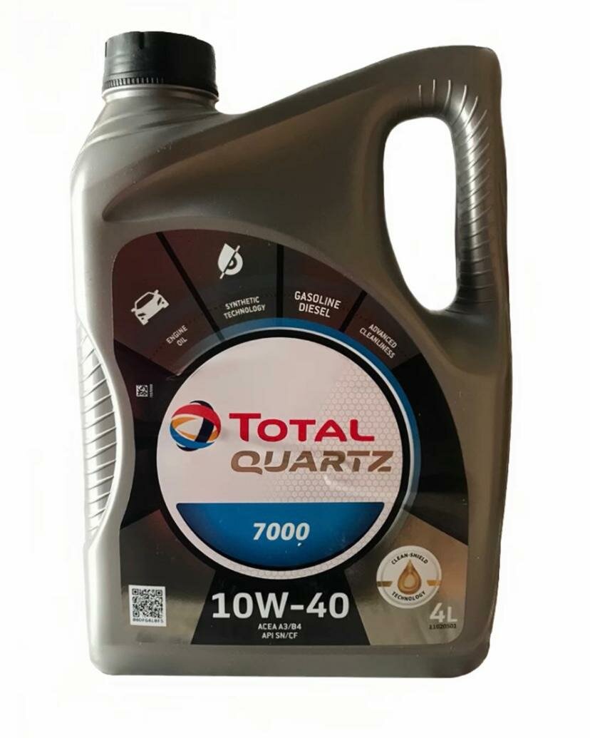 Моторное масло Total Quartz 7000, синтетическое, 10w-40, для бензиновых/дизельных двигателей 4 л