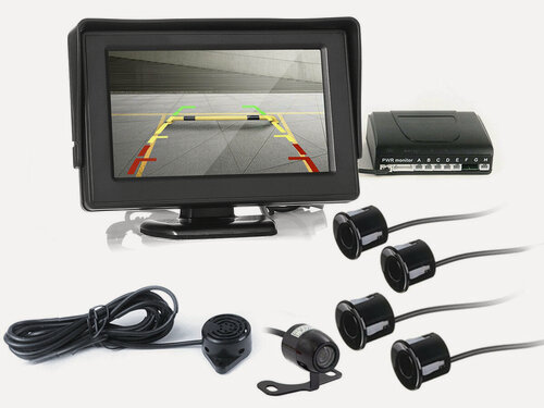 Изображение товара Беспроводной парктроник MasterPark X-602-4-W с камерой, четырьмя датчиками и монитором 4.3 дюйма. Парктроник с камерой