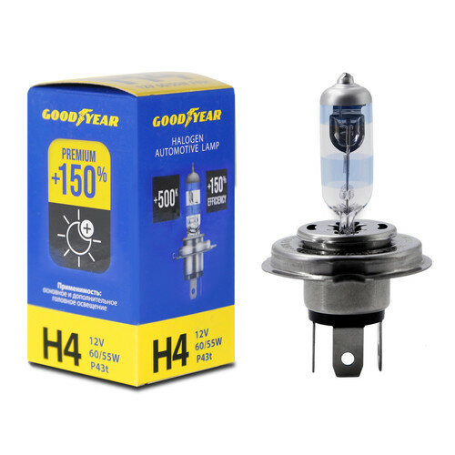 фото Лампа автомобильная галогенная Goodyear H4 12V 60/55W P43t Premium +150% (GY014150)