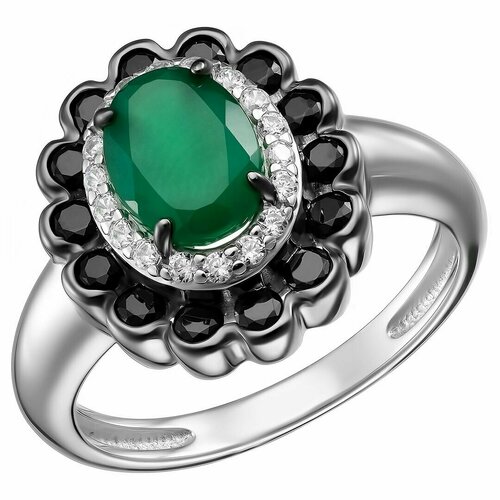 Перстень UVI Серебряное кольцо с Агатами и Фианитами, серебро, 925 проба, родирование, фианит, агат, размер 17, зеленый, серебряный