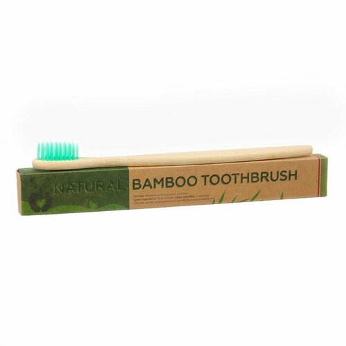 Зубная щетка бамбуковая мягкая, в коробке, зеленая 9837007