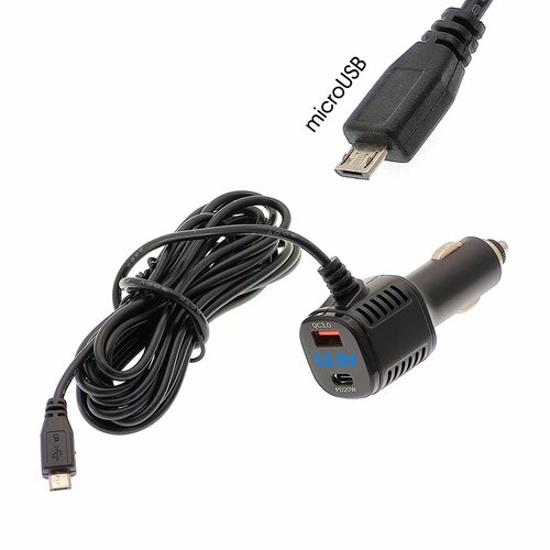 Шнур питания в прикуриватель (3.5м, 12-24В, microUSB+Type-C PD20W+USB QC3.0) TDS TS-CAU62 черный