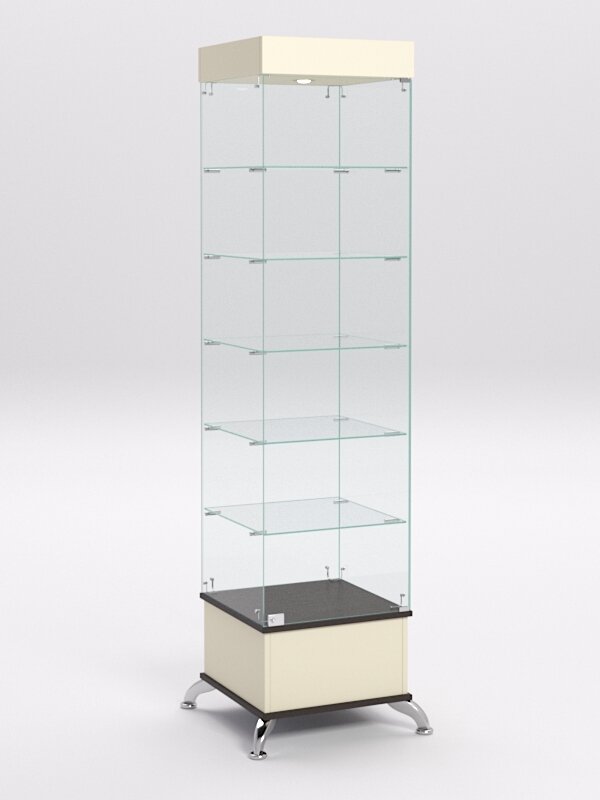 Витрина стеклянная "примавера подиум классик" №510-Ф (с дверкой, задняя стенка - стекло), Дуб Венге 45 x 45 x 188 см