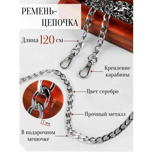 Цепочка для сумки с карабинами 120 см серебро 500₽