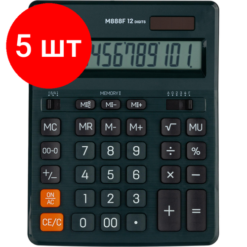 Комплект 5 штук, Калькулятор настольный полноразм. Deli EM888F, 12-р, дв. пит,202x159мм, т-зел