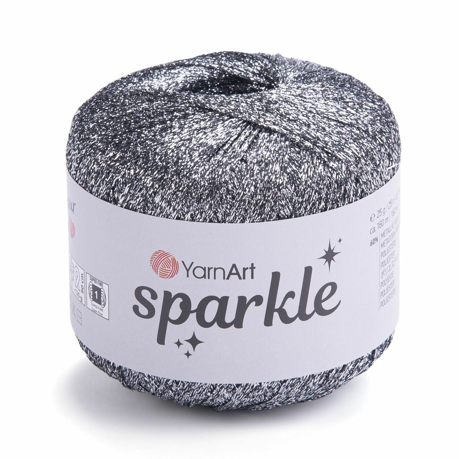 Пряжа Sparkle YarnArt, тем. серебро - 1303, 60% полиэстер металлик, 40% полиамид, 6 мотков, 25 г, 160 м.