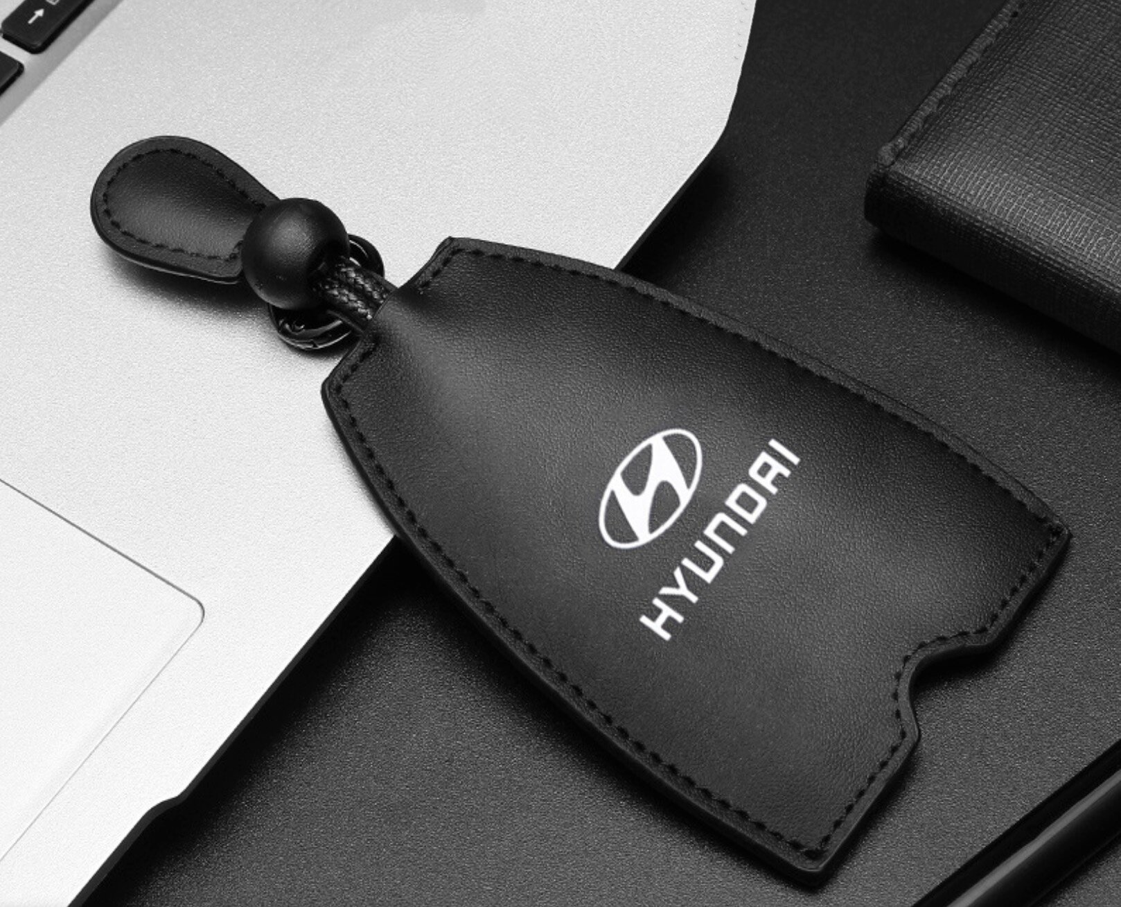 Защитный черный чехол футляр брелок из натуральной кожи для авто смарт ключа с логотипом Hyundai CRETA Крета TUCSON NLine Туссан SANTA FE Сантафе E.