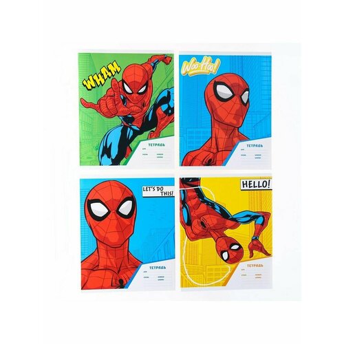 Тетрадь 18 листов клетка Spider-Man 4 вида микс Человек-паук