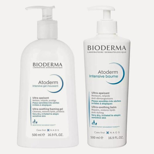 Изображение товара Bioderma Набор Atoderm Intensive: бальзам 500 мл + очищающий гель 500 мл