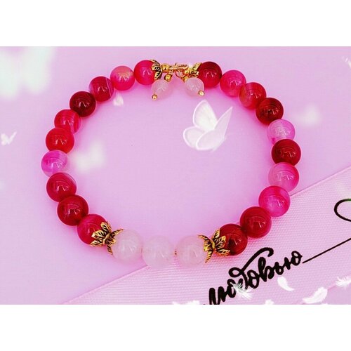 Браслет, агат, 10 шт., размер one size, розовый