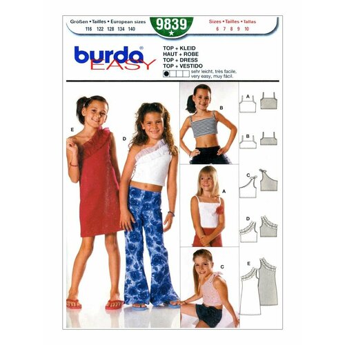 Выкройка Burda 9839 Топ для девочки выкройка burda 6519 платье топ