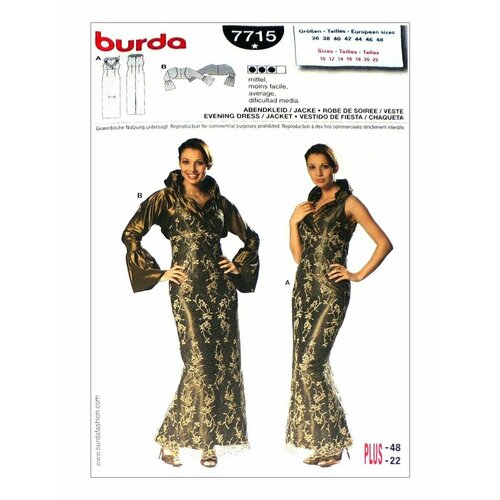 Выкройка Burda 7715 Вечернее платье, жакет выкройка burda 6760 платье жакет