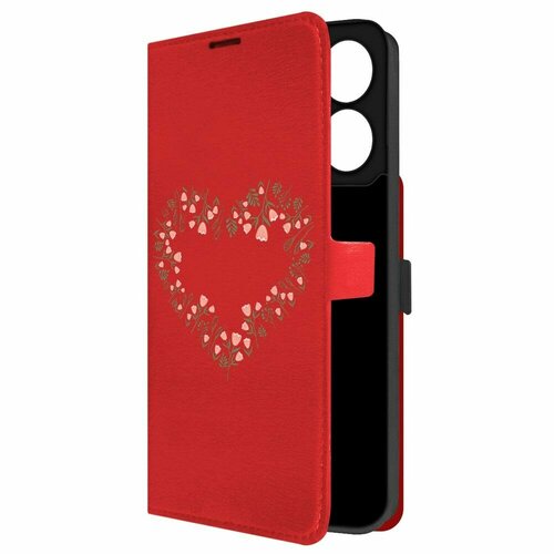 Чехол-книжка Krutoff Eco Book для Xiaomi Poco C65 Цветочное сердце (красный)