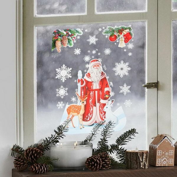 Набор наклеек новогодних "Дед мороз и снежинки" вырубная, 40 x 30 см