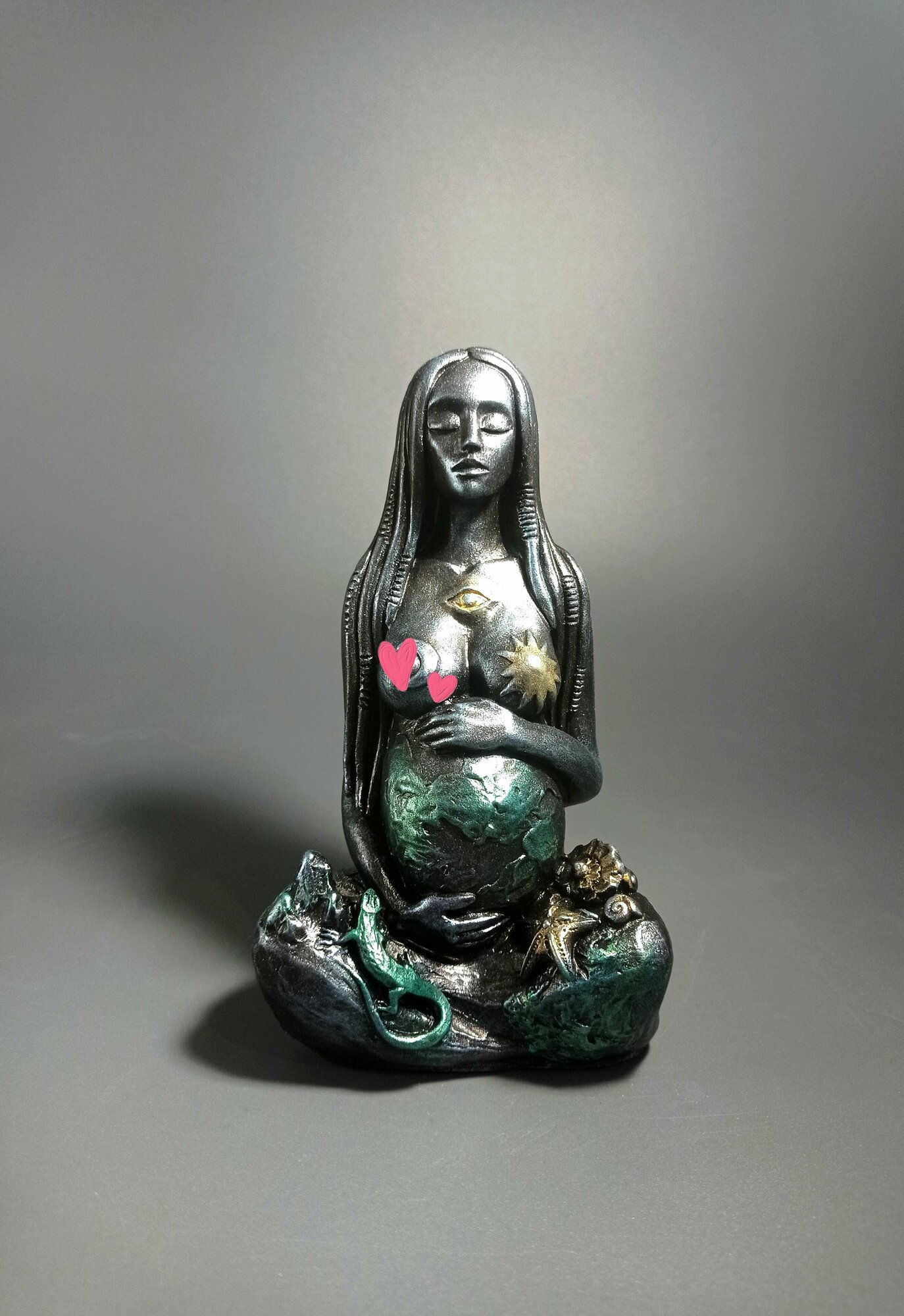 Гайя, богиня Земли, статуэтка, жидкий камень, патина"Серебро"