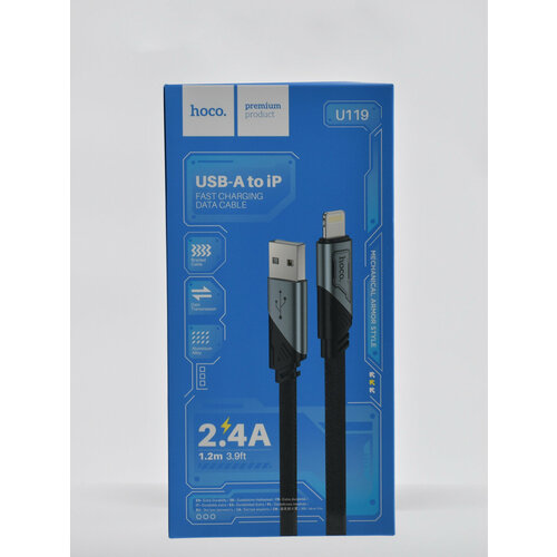 нейлоновый кабель hoco u119 usb a to type c белый Нейлоновый+кабель+hoco+U119+USB-A+to+Type IP - черный