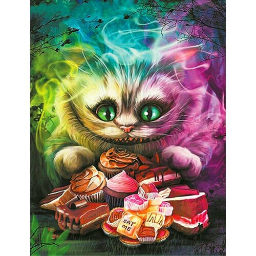алмазная мозаика круг чеширский кот 40х50 см Алмазная мозаика 40х50 Чеширский кот на холсте с подрамником (картина круглыми стразами)