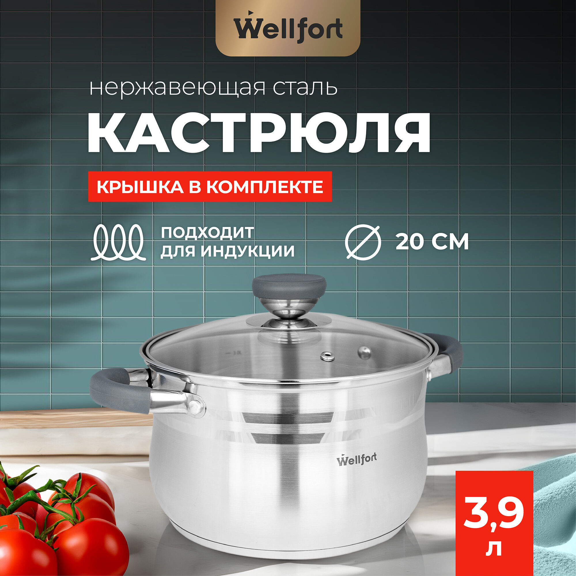 Кастрюля из нержавеющей стали "Harmony Wellfort" объемом 29 литра