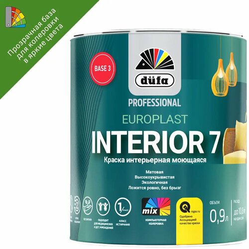 Краска для стен и потолков Dufa Professional Europlast Interior 7 цвет прозрачный база Б3 0.9 л