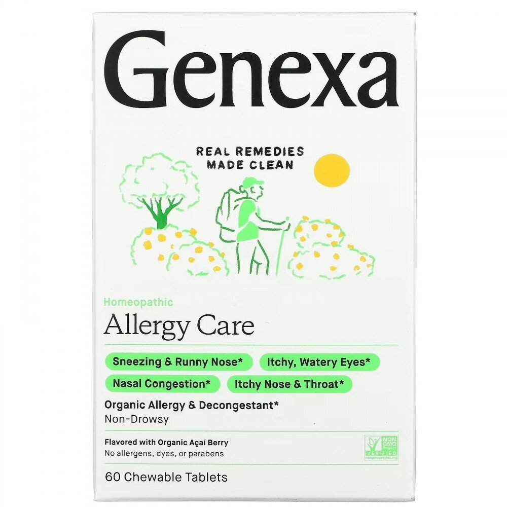 Genexa Allergy Care Organic Allergy & Decongestant Organic Acai Berry  60 Chewable Tablets