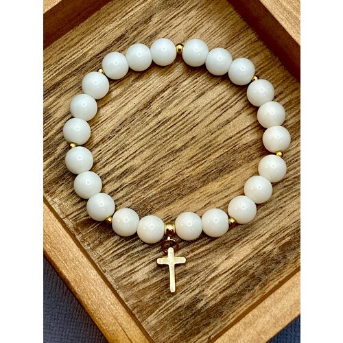 фото Браслет el tro, стекло, 1 шт., размер 17 см, размер l, золотой, белый