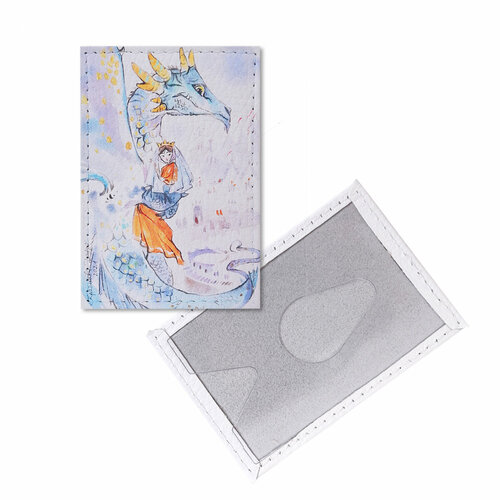 фото Обложка для проездного билета eshemoda обложка для одной карточки с принтом eshemoda “дракон и сокровище”, натуральная кожа 002558000, синий