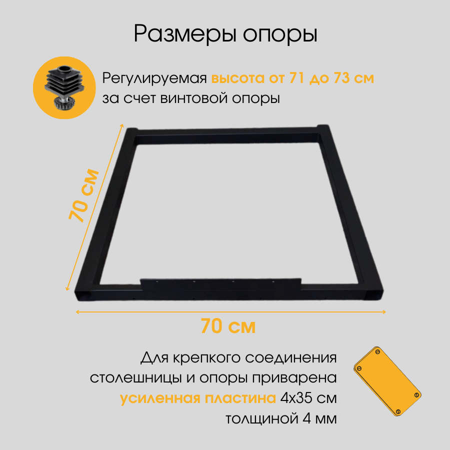 Подстолье (опора) для стола из металла в стиле Лофт 70х71-74 см/ 2 шт/ Черное / ножки для стола мебельные регулируемые