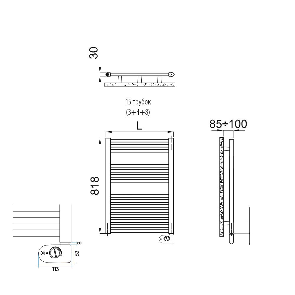 Полотенцесушитель электрический IRSAP ARES/EK 818/580 CL.50 B01 - фото №2