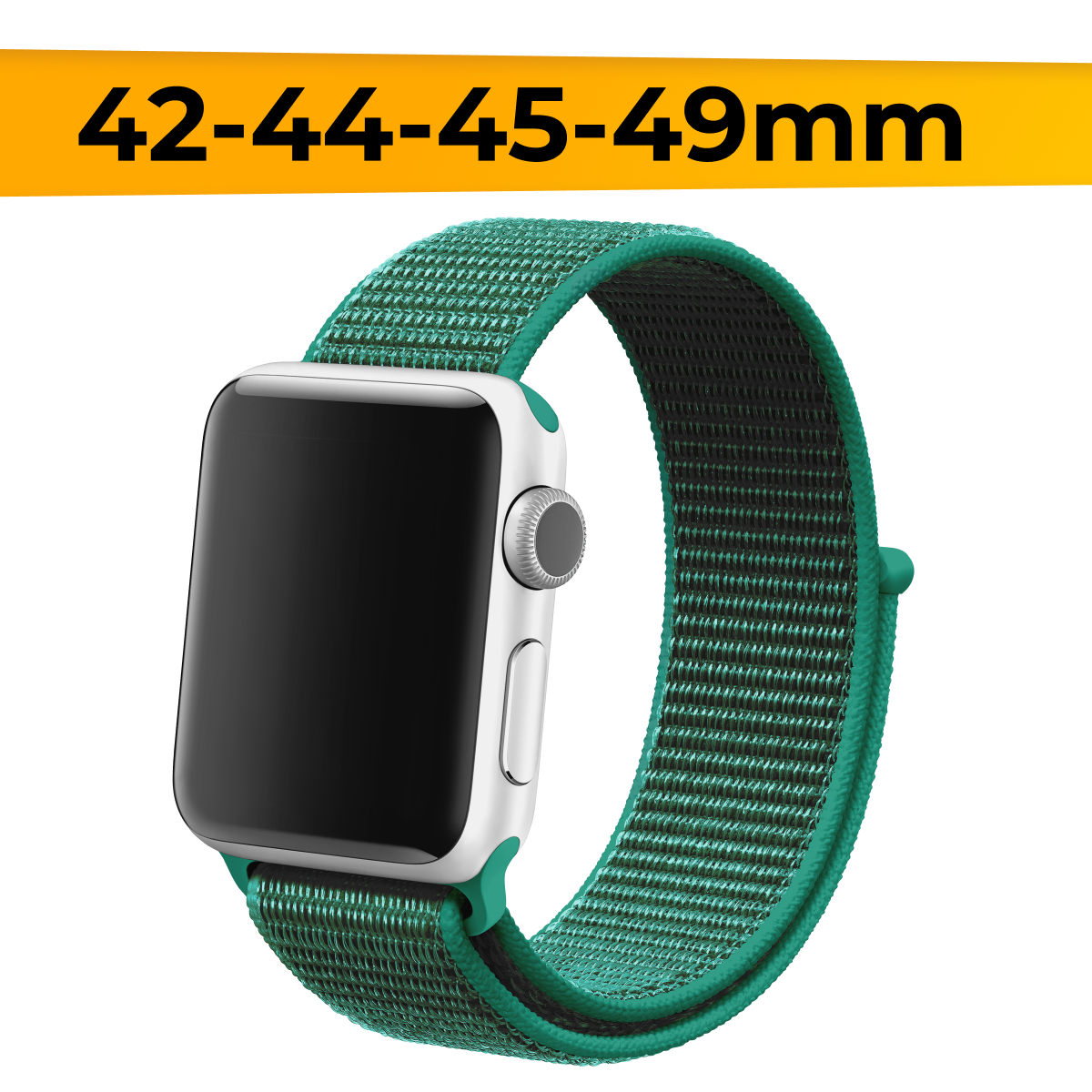 Нейлоновый ремешок для смарт часов Apple Watch 42-44-45-49mm / Эластичный браслет для Эпл Вотч 1-9 и SE / Сменный тканевый ремешок / Темно-бирюзовый