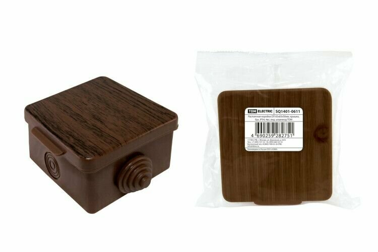 фото Распаячная коробка ОП 65х65х50мм, крышка, бук, IP54, 4вх. инд. штрихкод TDM