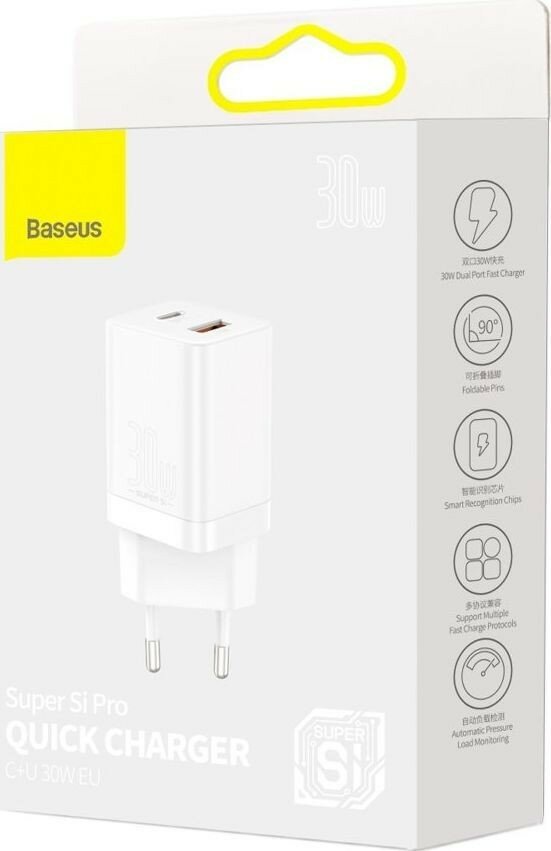 Сетевое зар. устр. Baseus Super Si Quick Charger 1USB/1C 30W EU (CCSUPP-E02) белое