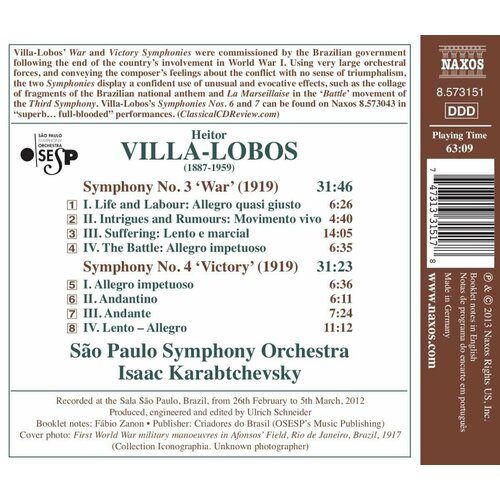 Audio CD Heitor Villa-Lobos (1887-1959) - Symphonien Nr.3 & 4 (1 CD)