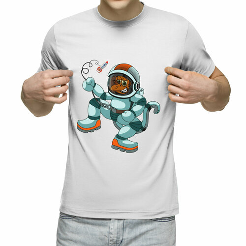 мужская футболка обезянка космонавт m зеленый Футболка Us Basic, размер S, белый