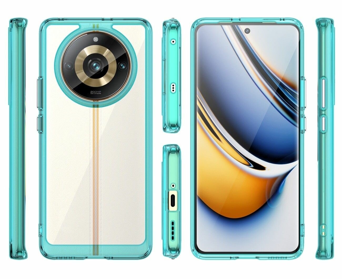 Чехол на Realme 11 Pro Plus (11 Pro+) пластиковый с силиконовой окантовкой бирюзовый — фото 1