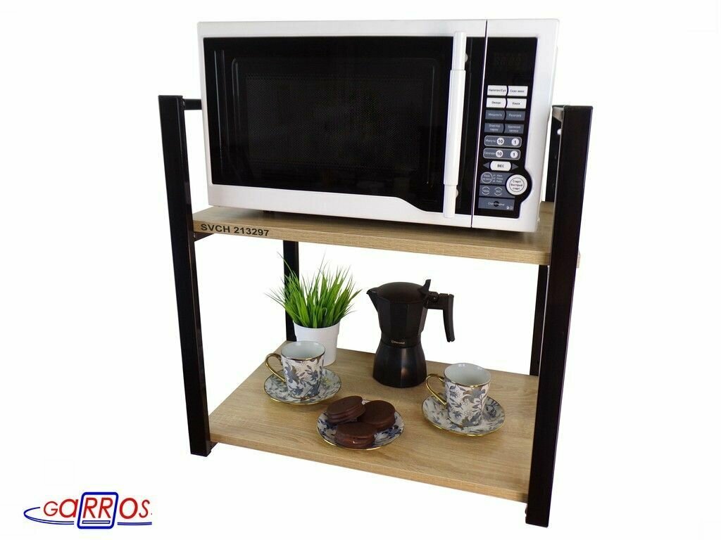 Кронштейн для микроволновой печи MAIМA 213297, две полки 35х60 см, цвет кронштейнов черный, полок-дуб сонома