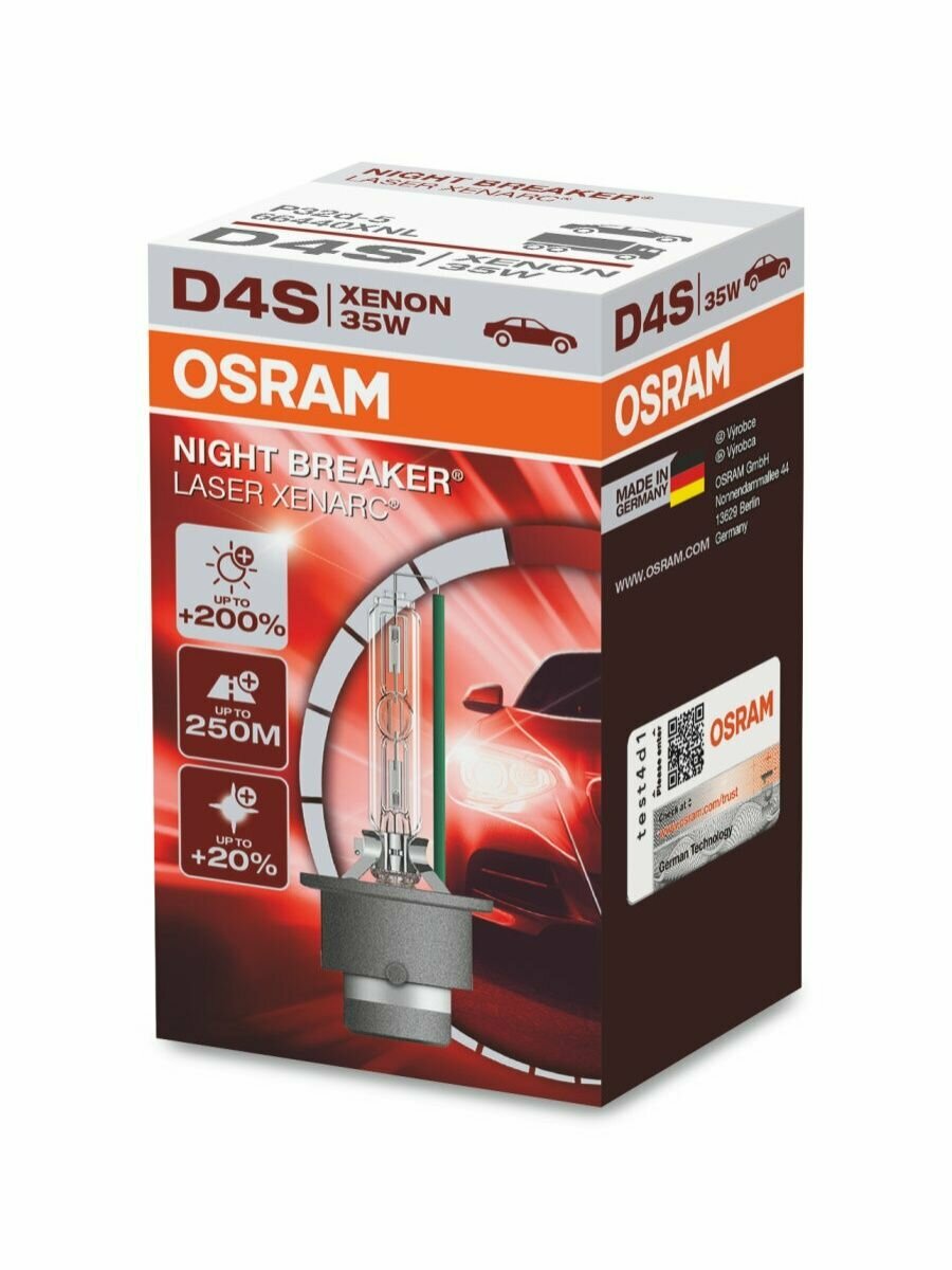 Ксеноновая лампа Osram D4S 35W XENARC NIGHT BREAKER LASER 1 шт 66440XNL