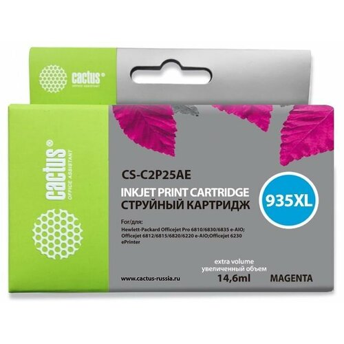 Картридж струйный Cactus CS-C2P25AE №935XL пурпурный для HP DJ Pro 6230/6830 (15мл) картридж струйный cactus cs c2p23ae 934xl черный для hp dj pro 6230 6830 56 6