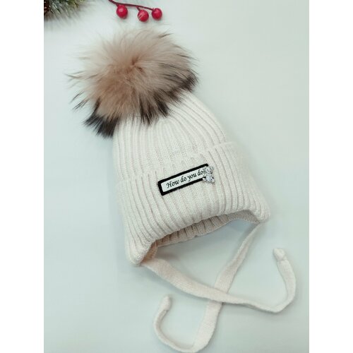 фото Шапка мой ангелок как дела?, размер 3-4 года (50-52), бежевый