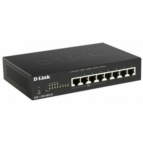 D-Link DGS-1100-08PLV2A1A Настраиваемый L2 коммутатор с 8 портами 101001000Base-T 4 порта PoE 8023afat PoE-бюджет 80 Вт 1423600₽