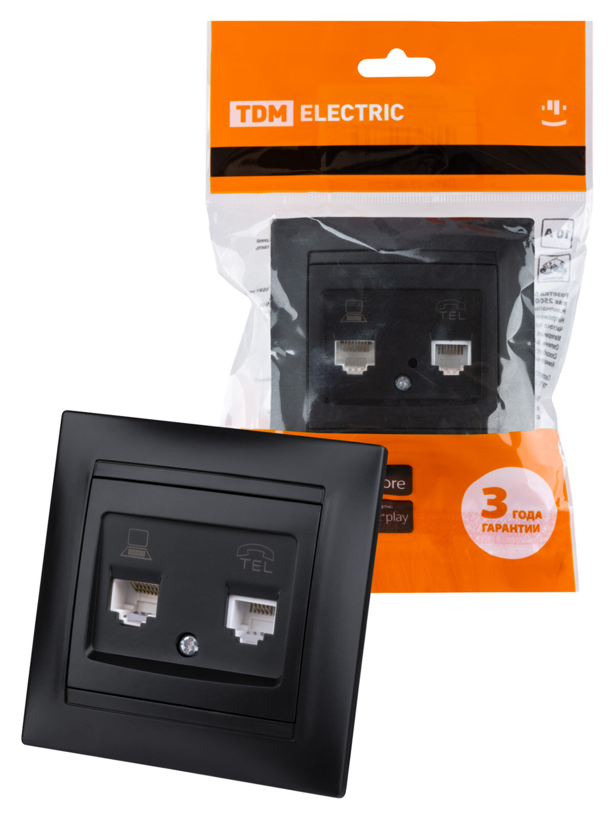 Розетка компьютерная RJ45/телефонная RJ11 TDM Electric - фото №5