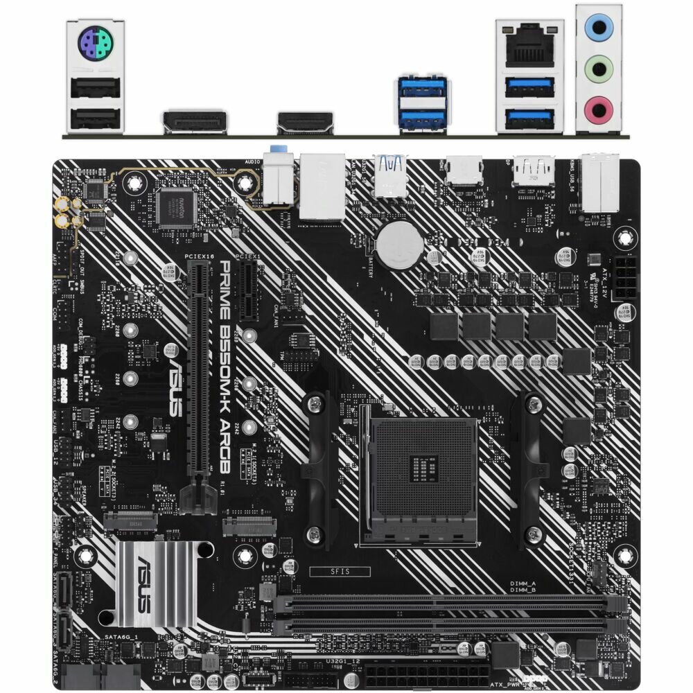 Материнская плата ASUS Prime B550M-K ARGB B550 Socket AM4 2xDDR4, 4xSATA3, RAID, 2xM.2, 2xPCI-E16x, 6xUSB3.2, DP, HDMI, Glan, mATX