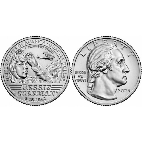 США 25 центов 2023 Американские женщины 6 - Бесси Колман памятная монета 25 центов бесси колман американские женщины денвер d сша 2023 г в unc