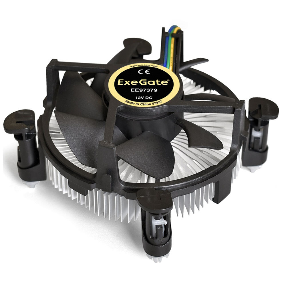 Кулер для процессора ExeGate EE97379 Al, LGA775/1150/1151/1155/1156/1200, TDP 65W, Fan 92mm, 2400RPM, Hydro bearing, 4pin, 23db, 175г, на защелках, с термопастой, Retail box