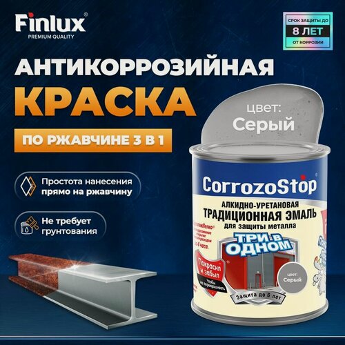 Изображение товара Антикоррозийная краска по ржавчине для металла 3 в 1 Finlux F-106 (ral 7040, 5 кг)
