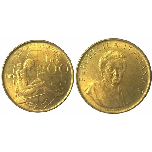 Италия 200 лир, 1980 ФАО - Международный женский год монета италия 20 лир 1980 год 4 4