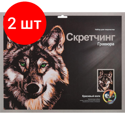 Комплект 2 штук, Гравюра -скретчинг цветная 30х40см Животные Красивый волк Гр-763 скретчинг животные красивый волк гравюра