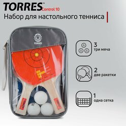 Набор для настольного тенниса Torres Control 10 Tt0010, 2 ракетки, 3 мяча, сетка, сумка-чехол