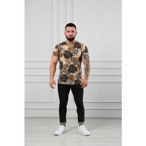 фото Футболка maso, размер 48, бежевый, коричневый