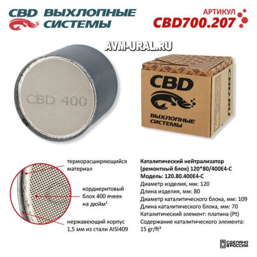 CBD CBD700207 Нейтрализатор каталитический (ремонтный блок) 120*80/400Е4-C CBD700.207